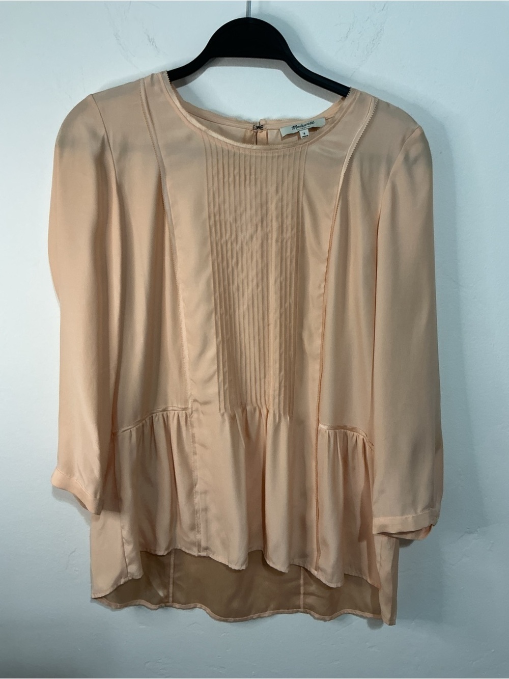 Madewell Peach Pintuck Silk Peplum Blouse Oversized